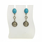 Sterling Silver Greek Style Earrings with Turquoise, Alexander Inspired Coin Charm (DV AG-11)