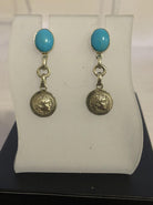 Sterling Silver Greek Style Earrings with Turquoise, Alexander Inspired Coin Charm (DV AG-11)