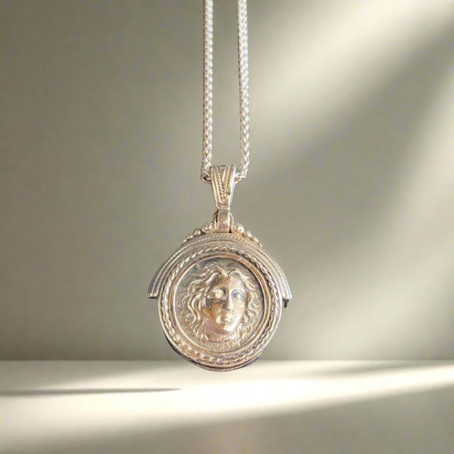Sterling Silver Helios Sun God Coin Pendant, Ancient Greek Inspired Jewelry (PE-98)