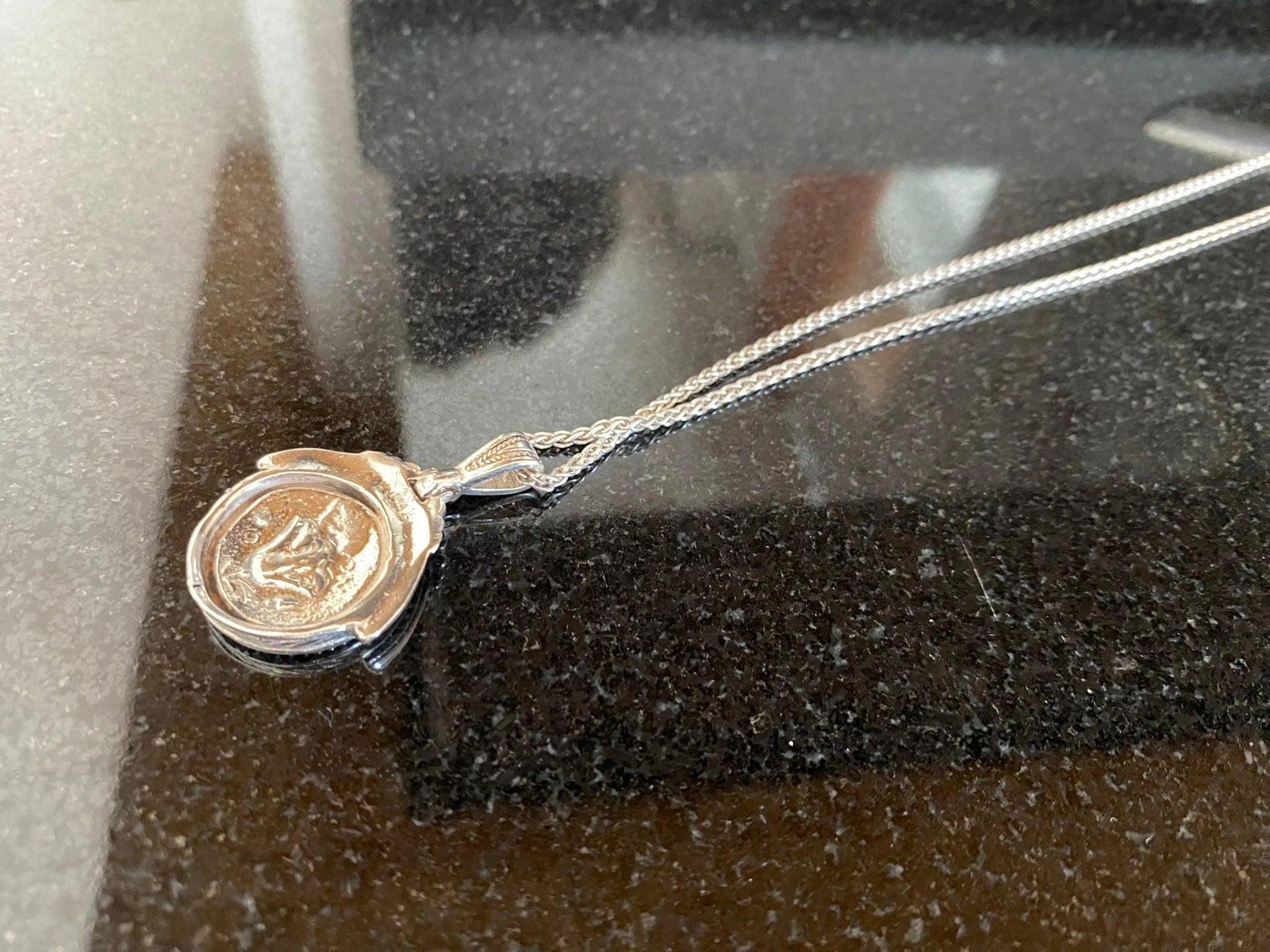 Sterling Silver Helios Sun God Coin Pendant, Ancient Greek Inspired Jewelry (PE-98)