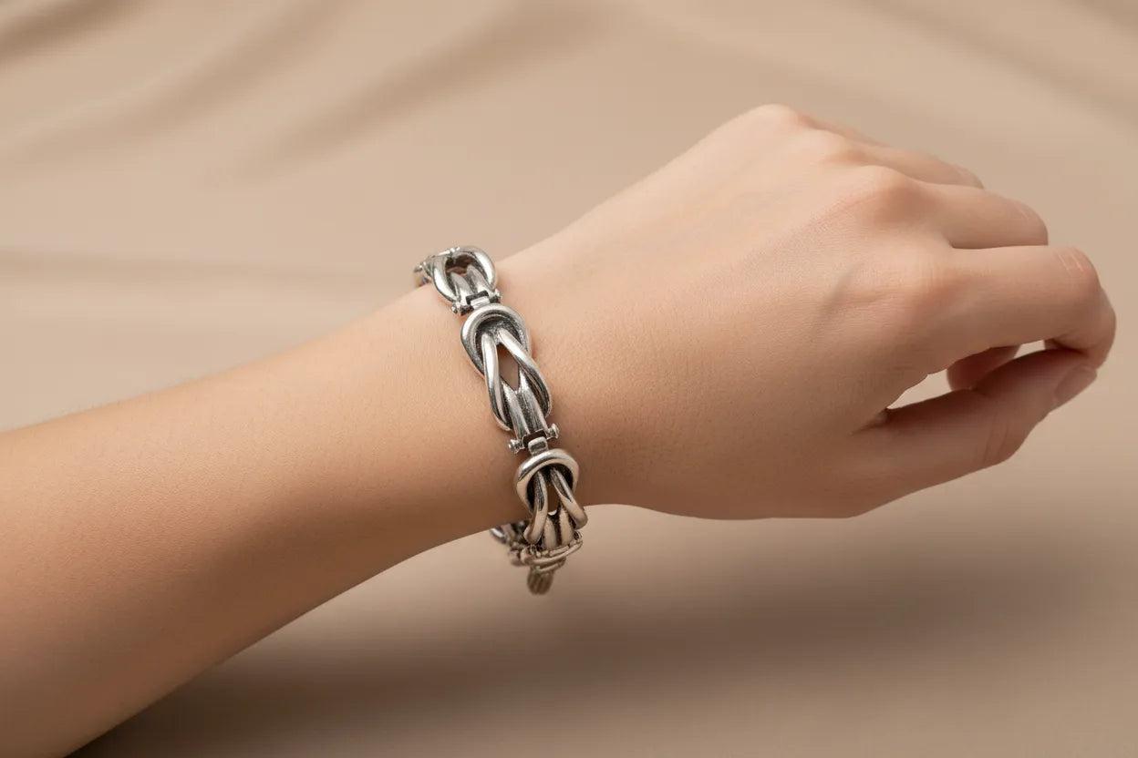 Sterling Silver Hercules Knot Bracelet, Greek Handmade Love Symbol Jewelry (B-110)