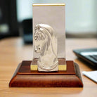 Sterling Silver Horse Head Business Card Holder, Wooden Base, Greek Made (A-25-15)