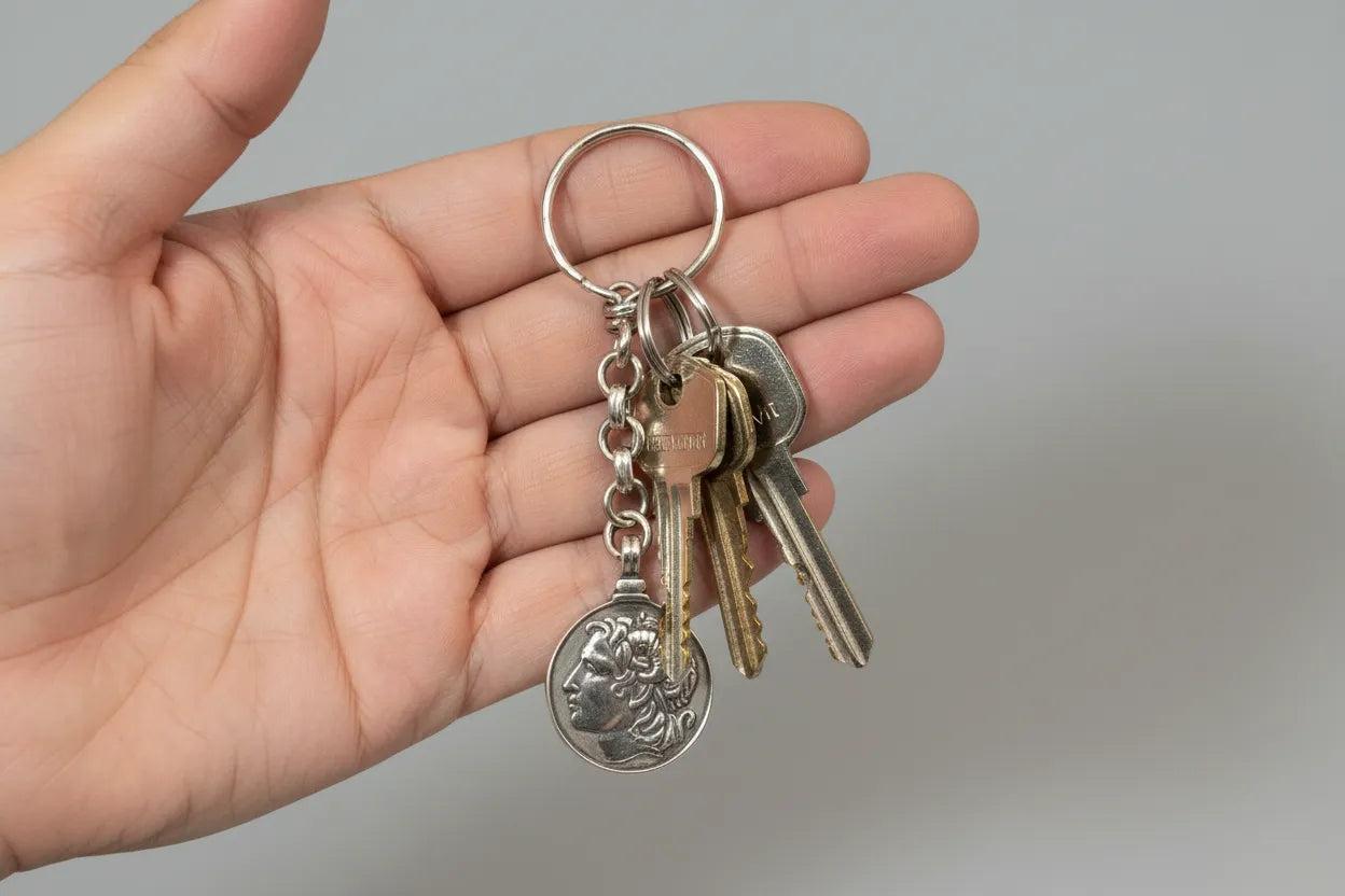 Sterling Silver Lysimachus Alexander the Keychain, Greek Macedonian Motif, Handmade Key Ring (MP-03)