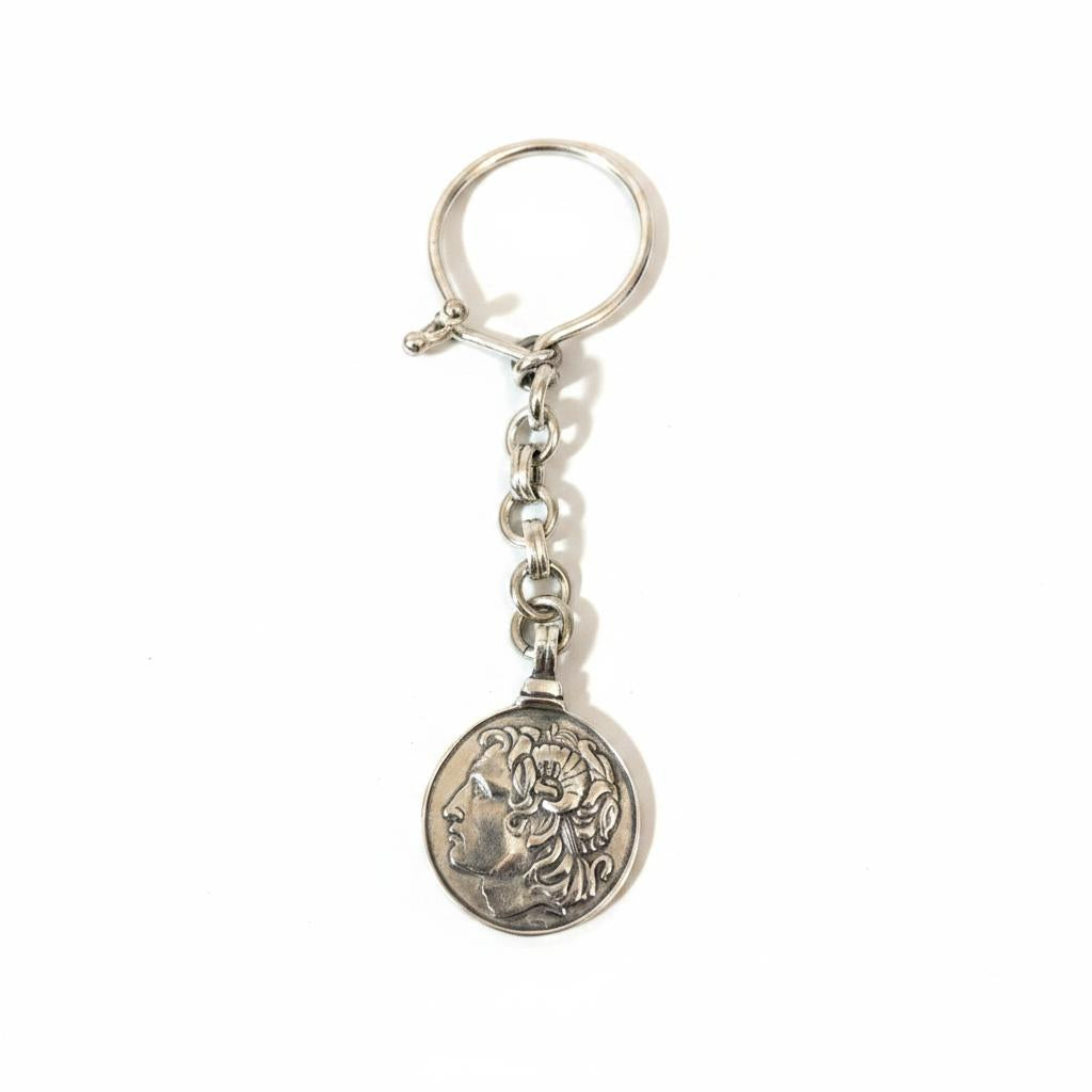 Sterling Silver Lysimachus Alexander the Keychain, Greek Macedonian Motif, Handmade Key Ring (MP-03)