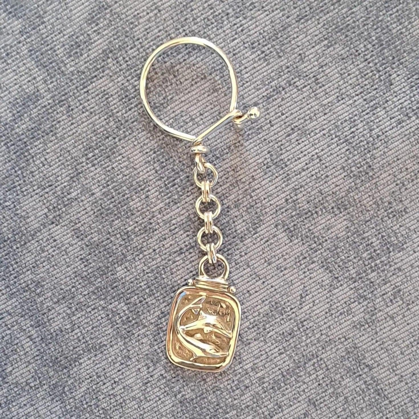 Sterling Silver Minoan Dolphins Keyring, Greek Handmade Keychain (MP-12)