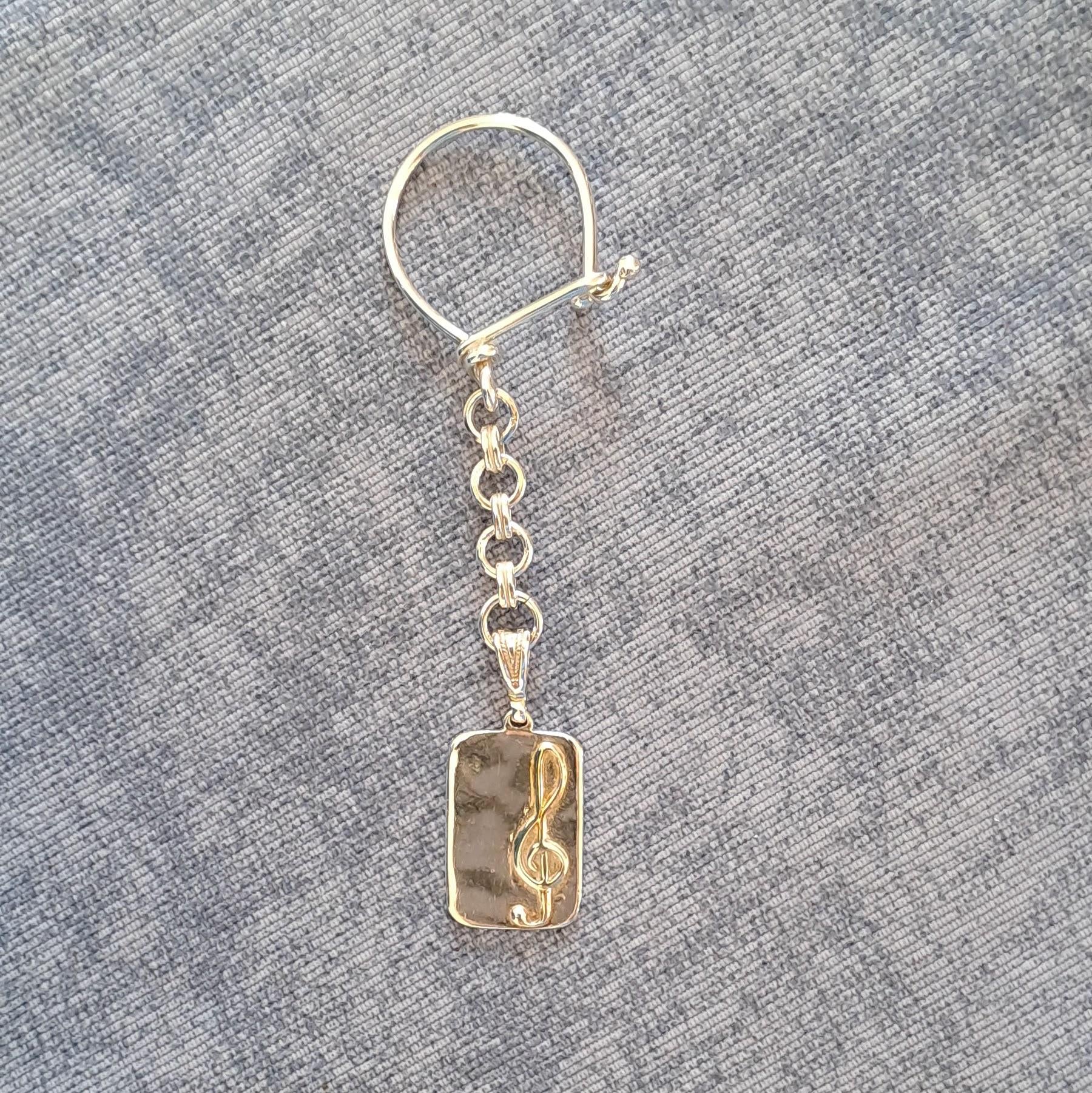 Sterling Silver Musical Note Keyring, Handmade Treble Clef Keychain (MP-33)