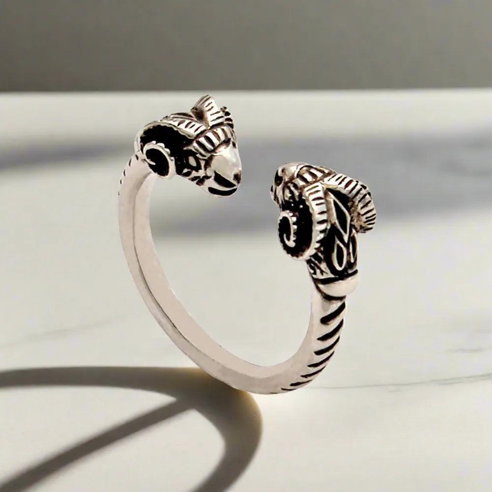 Sterling Silver Ram Head Ring, Greek Mythology Inspired Jewelry (DT-90)