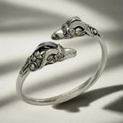 Sterling Silver Rams Head Bangle, Greek Bracelet, Solid Silver Cuff (B-50)