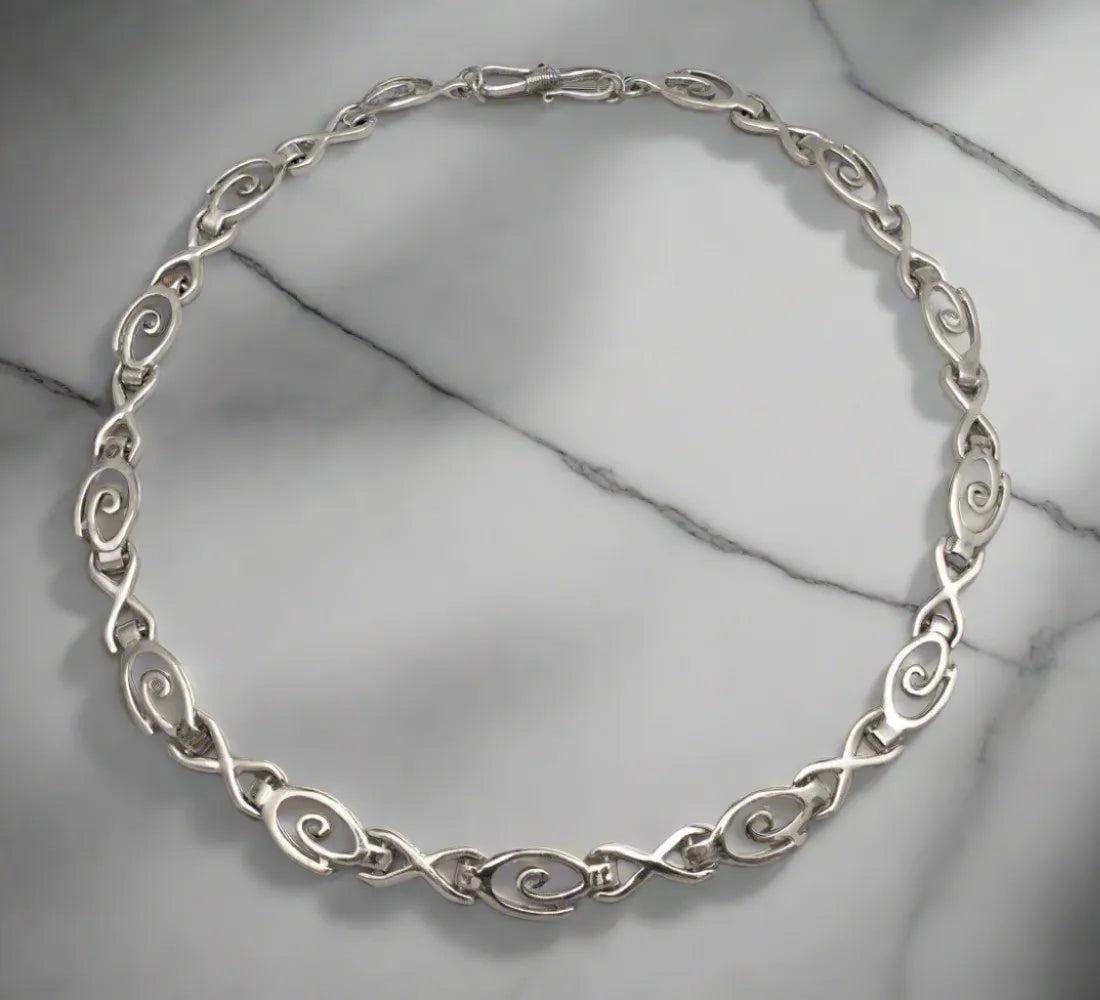 Sterling Silver Spiral Necklace, Greek Infinity Motif Jewelry (PE-07)