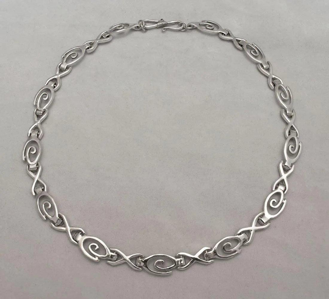 Sterling Silver Spiral Necklace, Greek Infinity Motif Jewelry (PE-07)