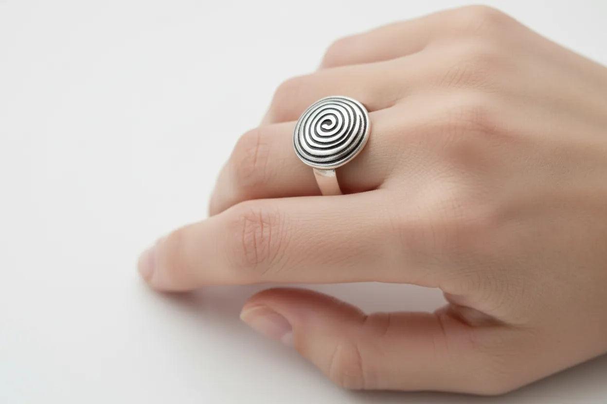 Sterling Silver Spiral Ring, Greek Infinity Motif Jewelry (DT-134)