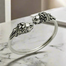 Two Headed Lion Sterling Silver Bangle, Ancient Greek Style Jewelry