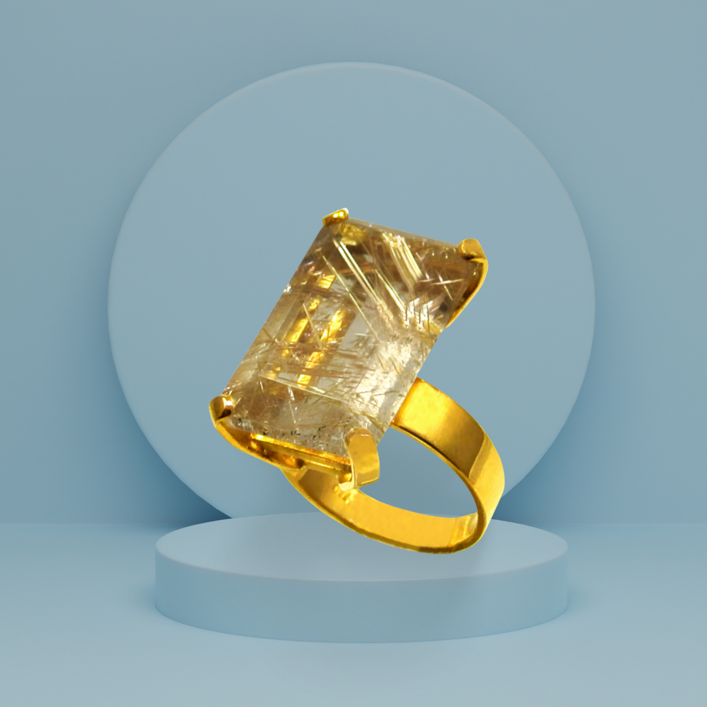 Ring in 18k Gold with a faceted rutile quartz stone (B-56)