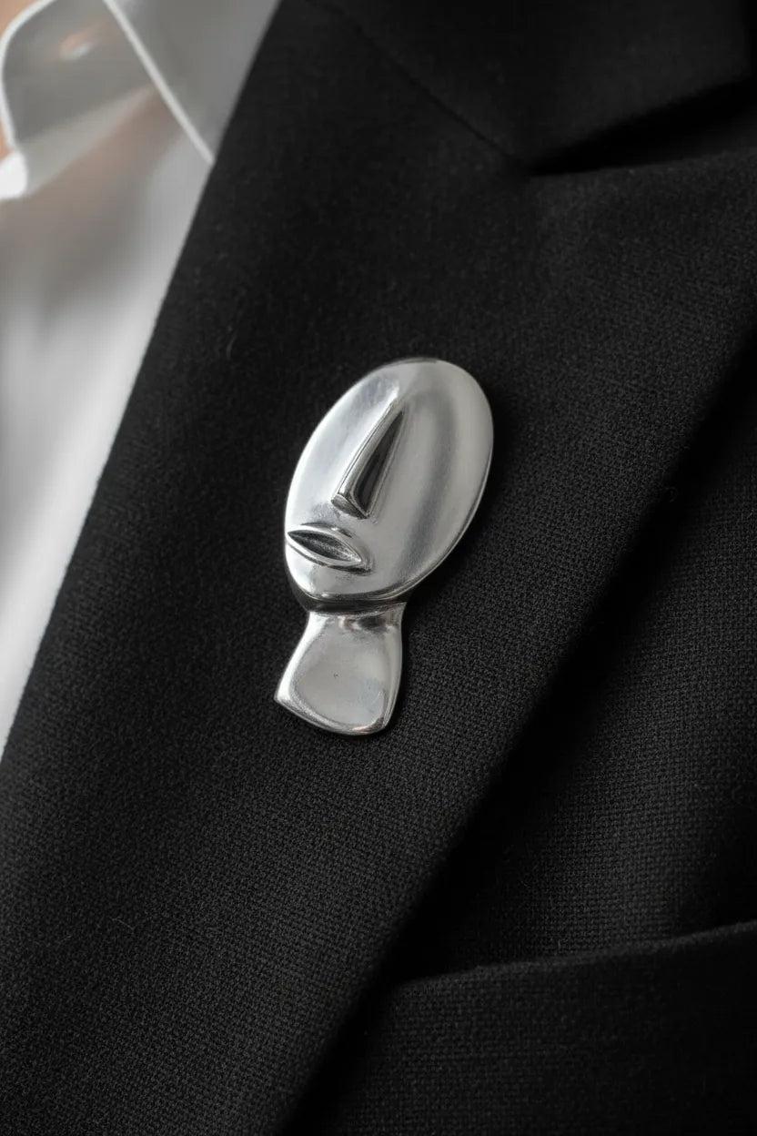 Greek Cycladic brooch, sterling silver brooch, Greek Jewelry, handmade brooch, Head of a figurine type Plastira Brooch (K-52)