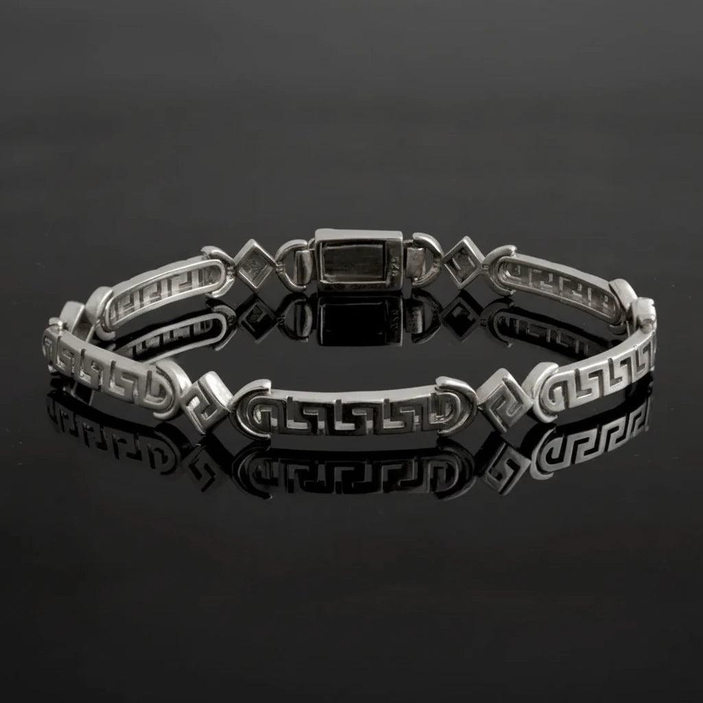 Greek Key Meander Bracelet in Sterling Silver (B-51)