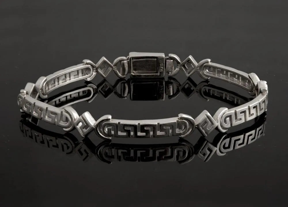 Greek Key Meander Bracelet in Sterling Silver (B-51)