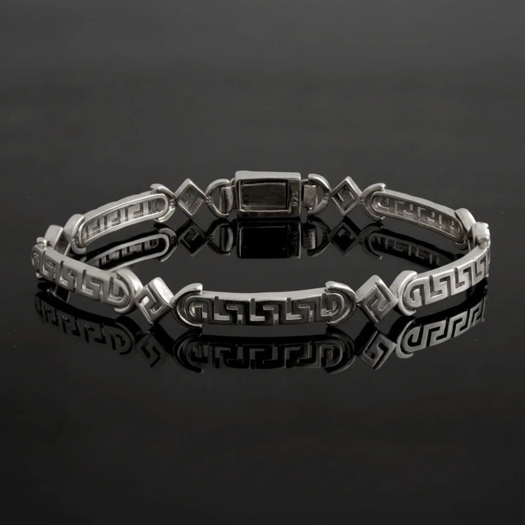 Greek Key Meander Bracelet in Sterling Silver (B-51)