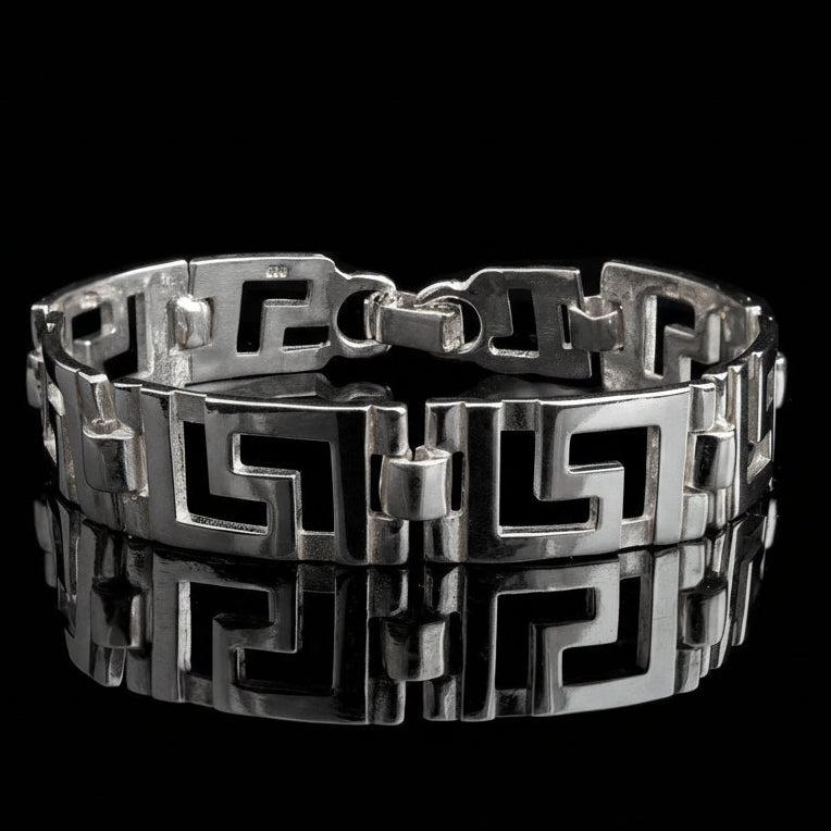 Greek Key Meander Bracelet in Sterling Silver (B-61)