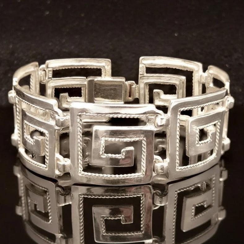 Greek Key Meander Bracelet in Sterling Silver (B-73)
