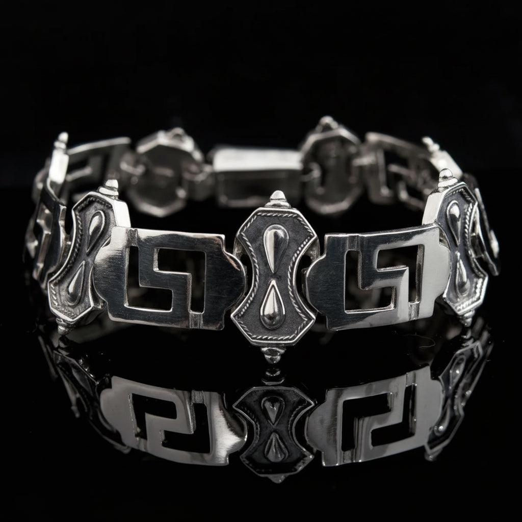 Greek Key Meander Bracelet in Sterling Silver (B-98)