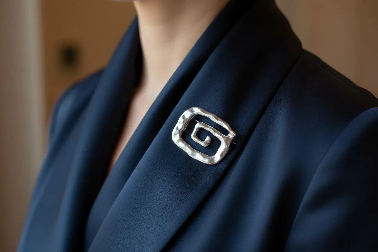 Greek Key Meander Brooch in Sterling Silver (K-62)