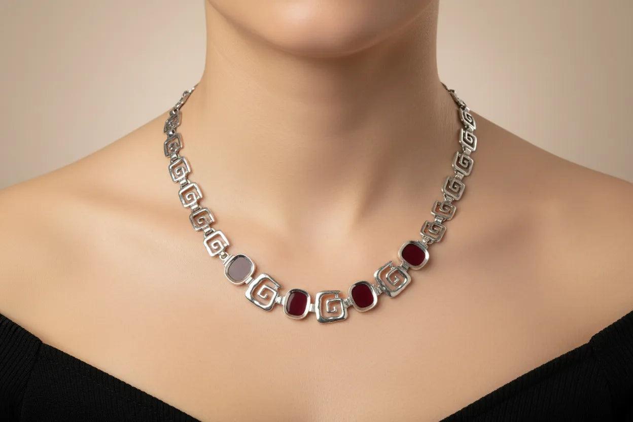 Greek Key Meander Necklace in Sterling Silver with lapis lazuli (PE-19)