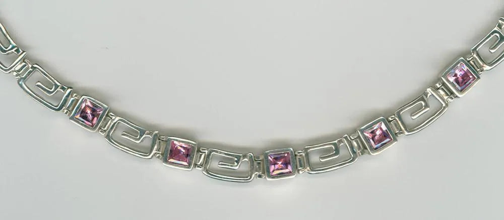 Greek Key Meander Necklace in Sterling Silver with zircon (PE-22) - ELEFTHERIOU EL