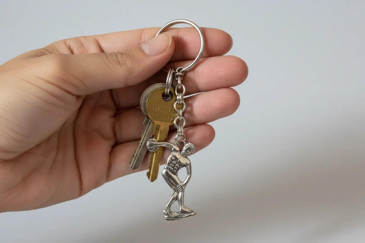Greek Olympic Disk Thrower Key ring in sterling silver, silver keychain, men's gift, handmade keychain (MP-15)