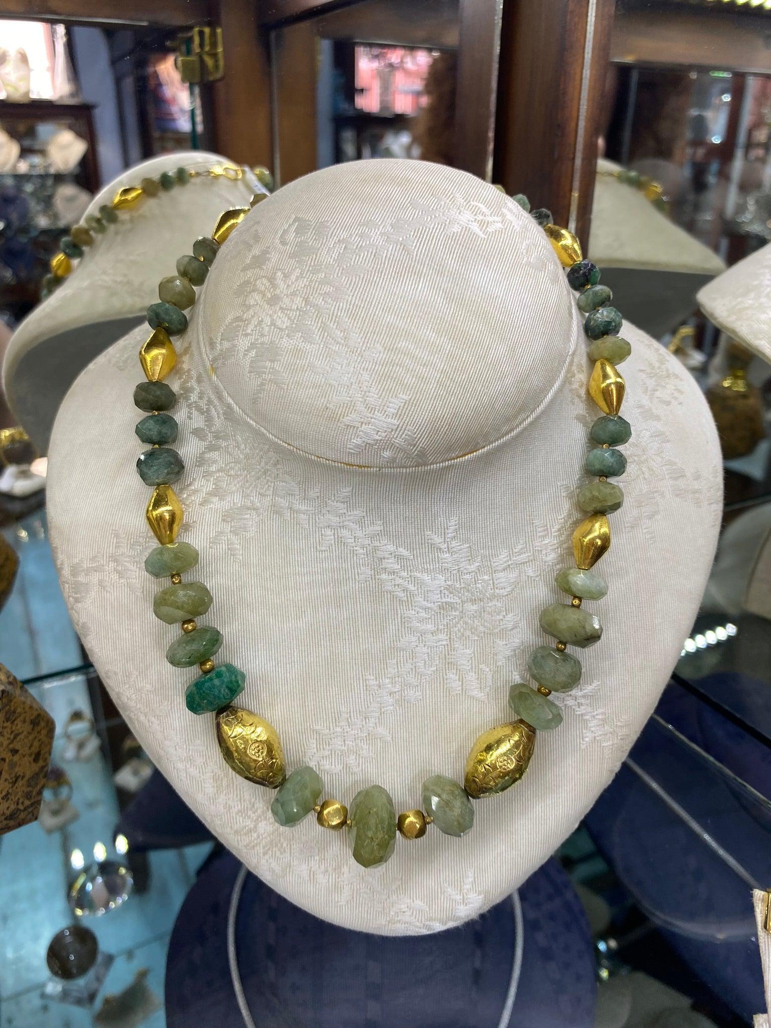Necklace in 22k Gold with Raw Emerald stones