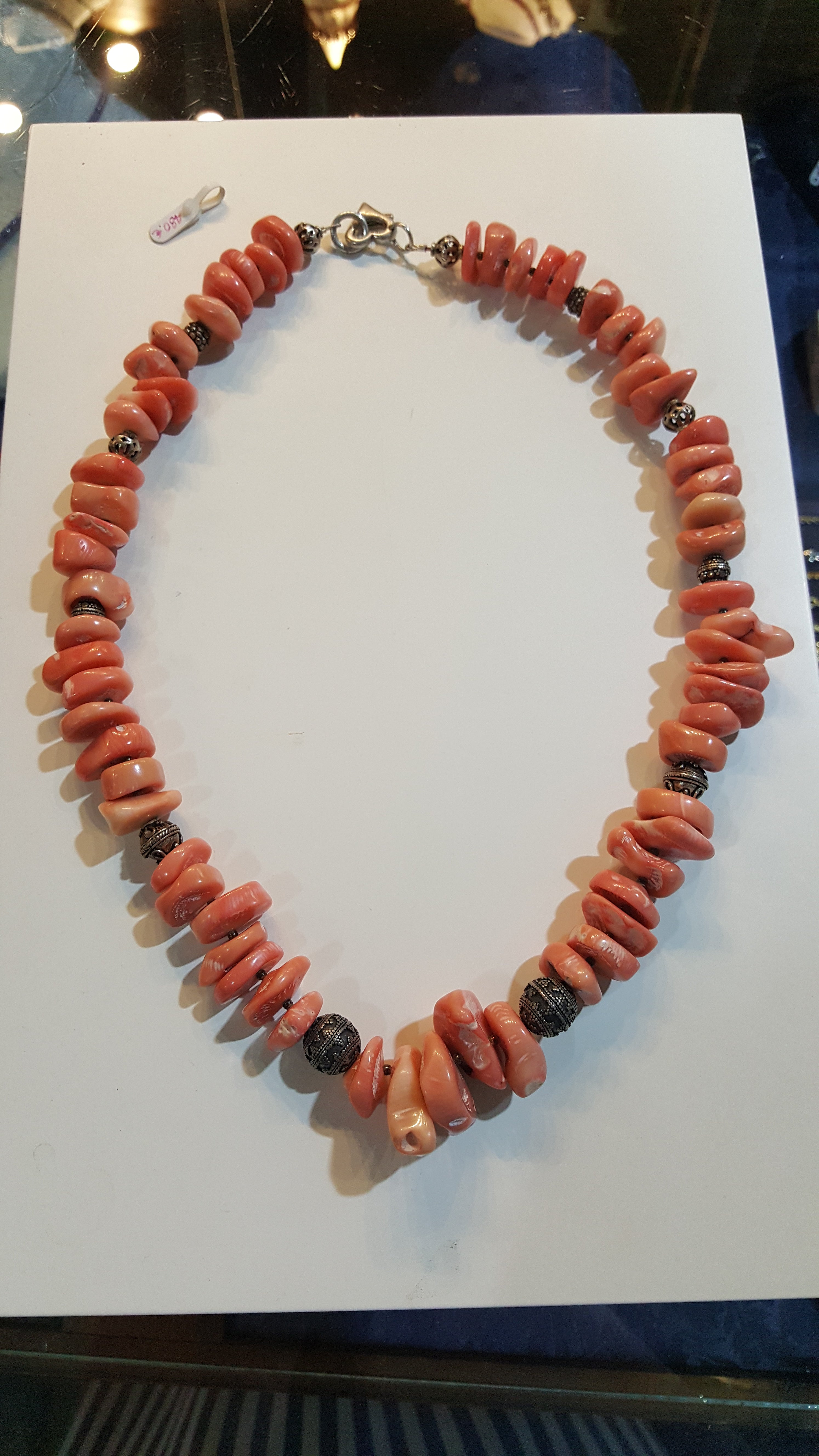 Necklace with baroque Pink Coral Stones (Angel Skin) and Silver Elements