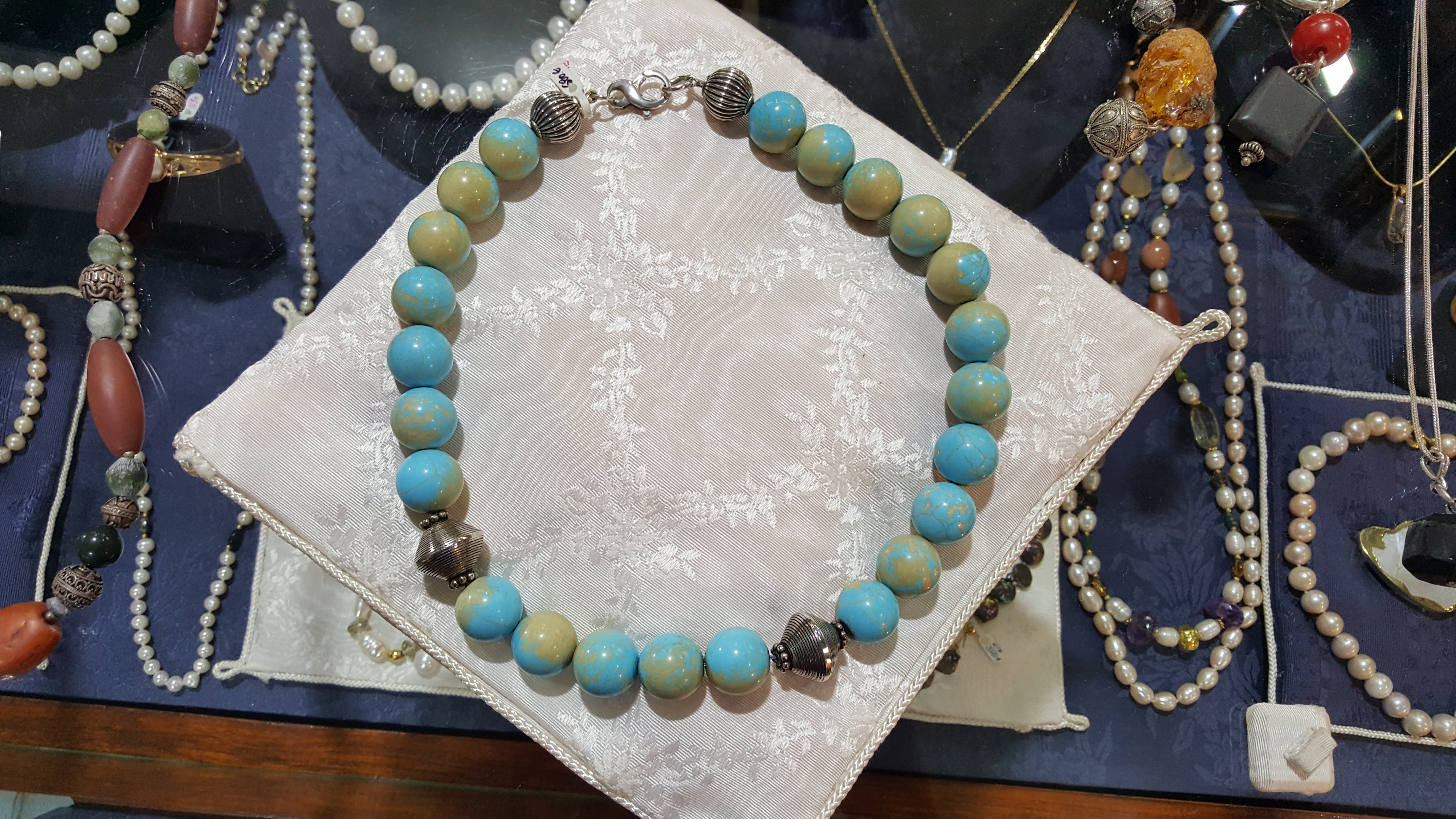 Necklace with old Arizona Turquoise stones & sterling silver elements