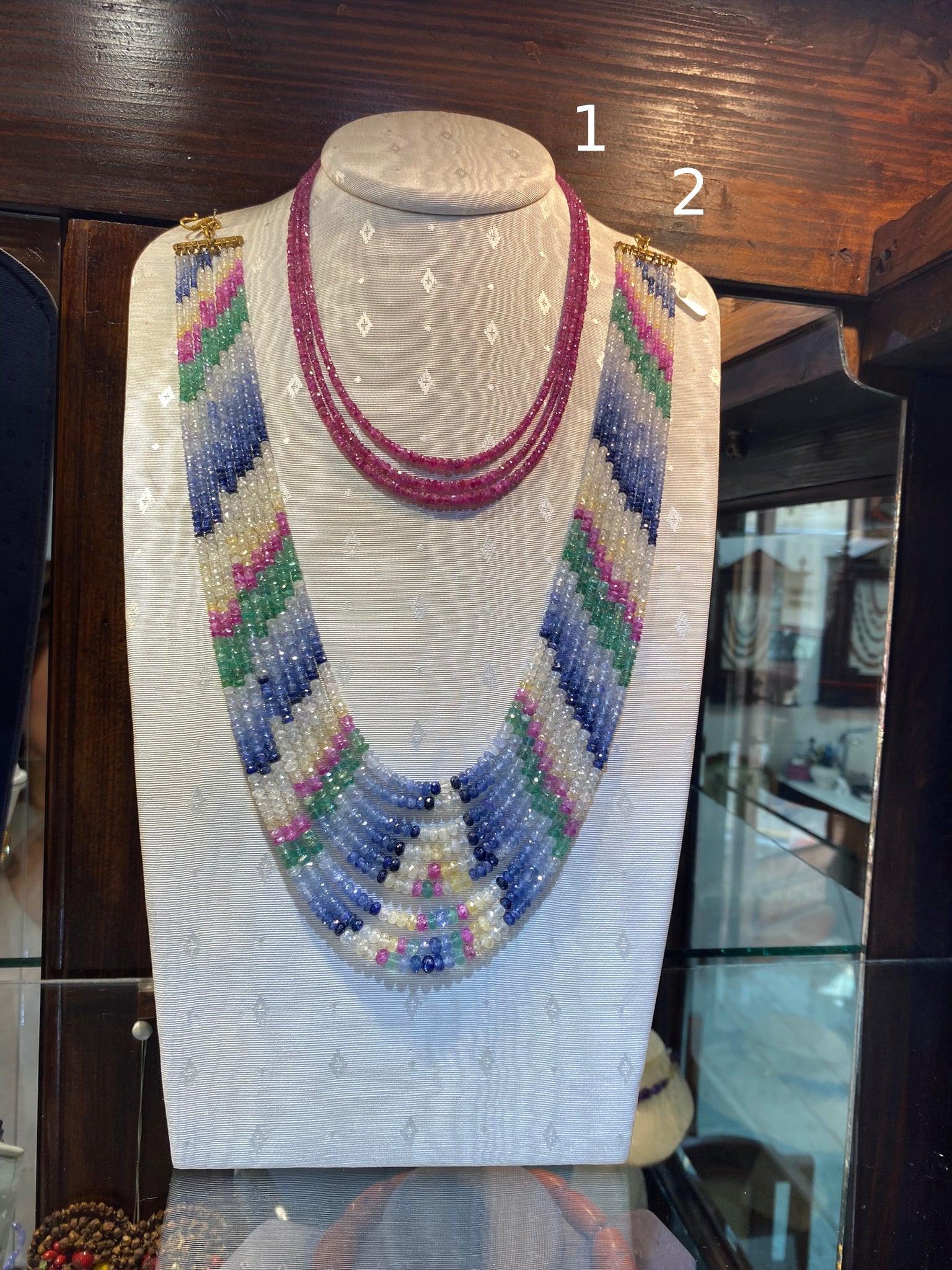 Necklaces in Pink Sapphire, Rubies, Emeralds gemstones & 18k gold elements