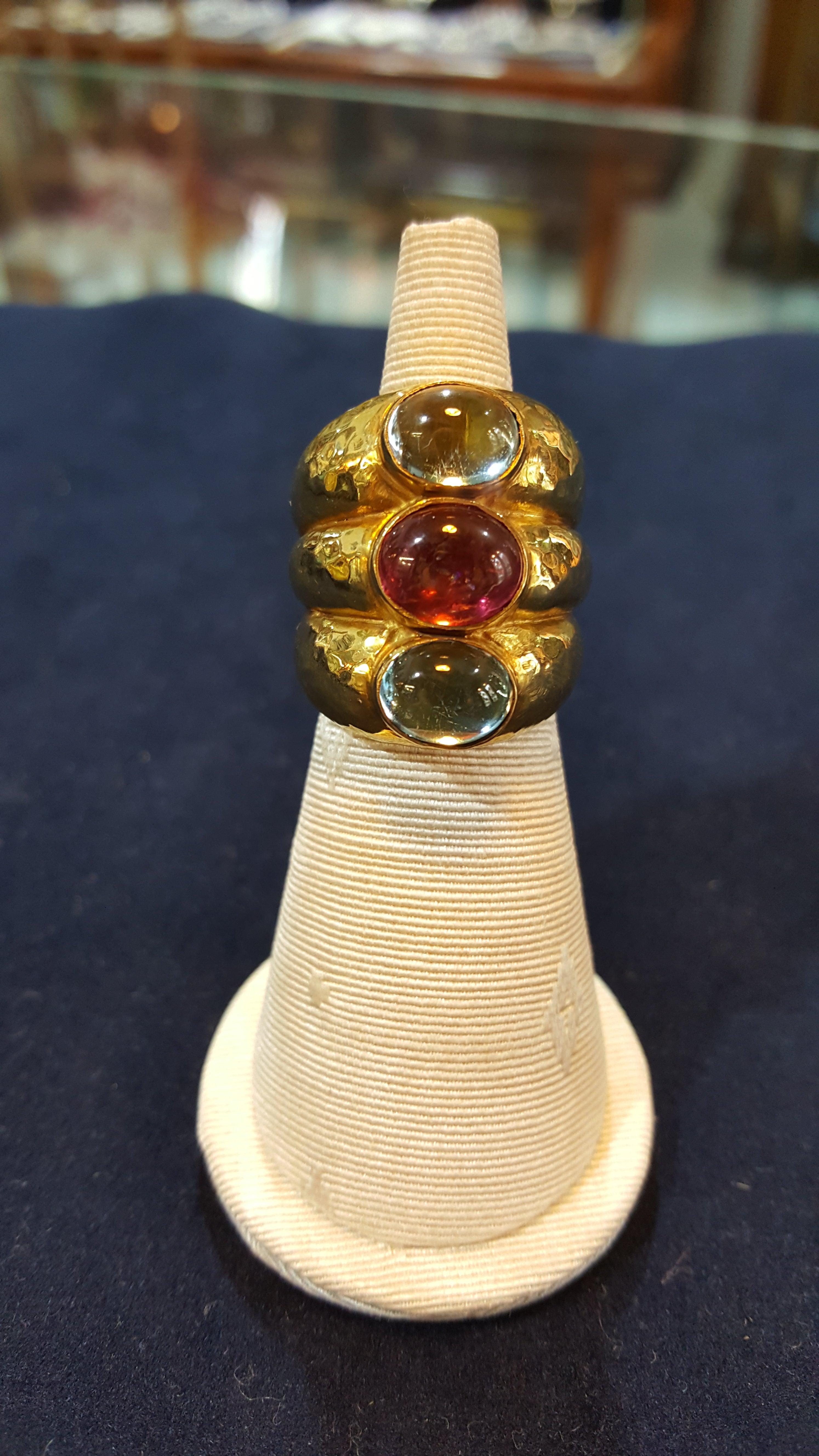 Ring in 18k Gold with red tourmaline & aqua marina (B-76) - Dinos-Virginia