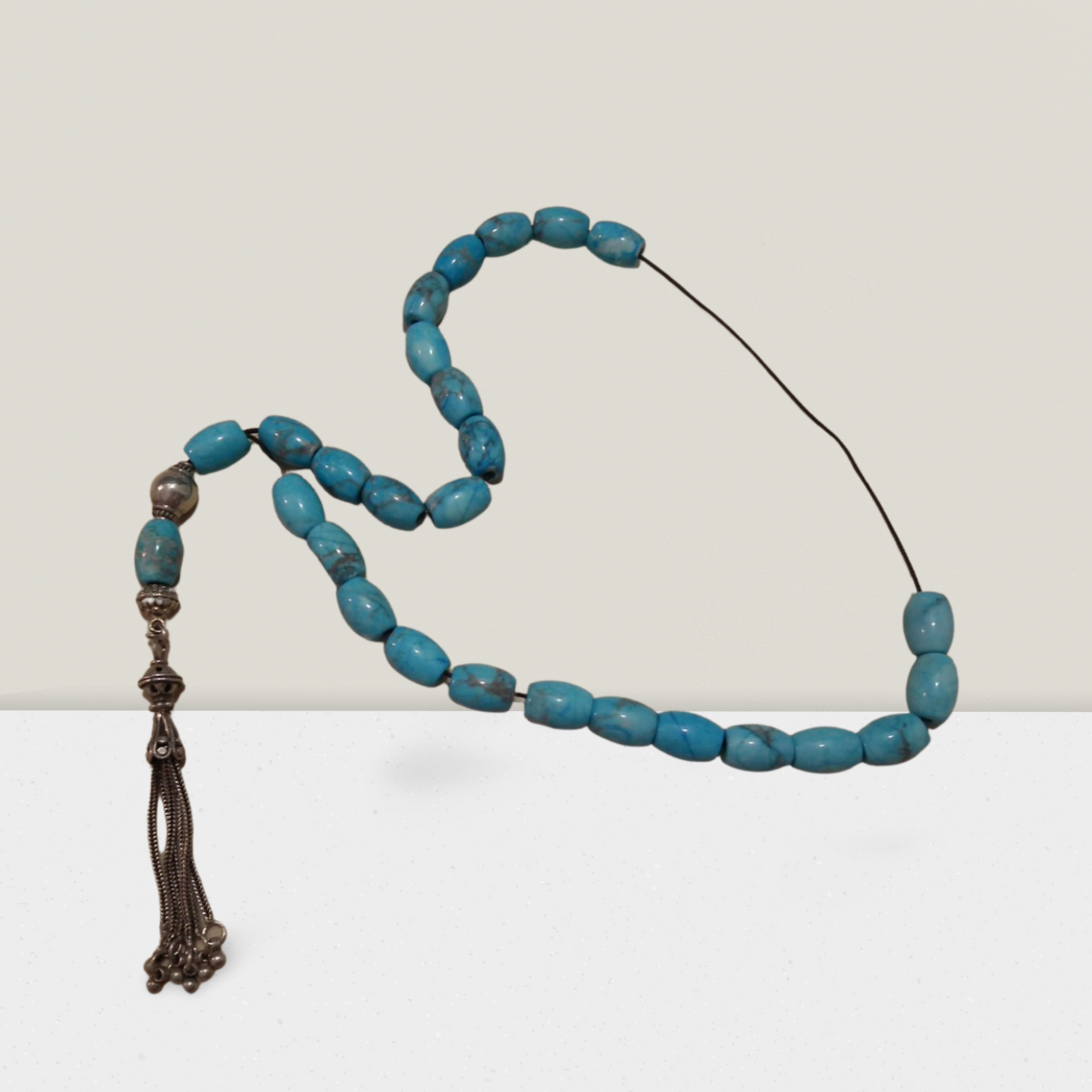 Authentic Komboloi in Turquoise stones and Sterling silver elements (ROS-34)