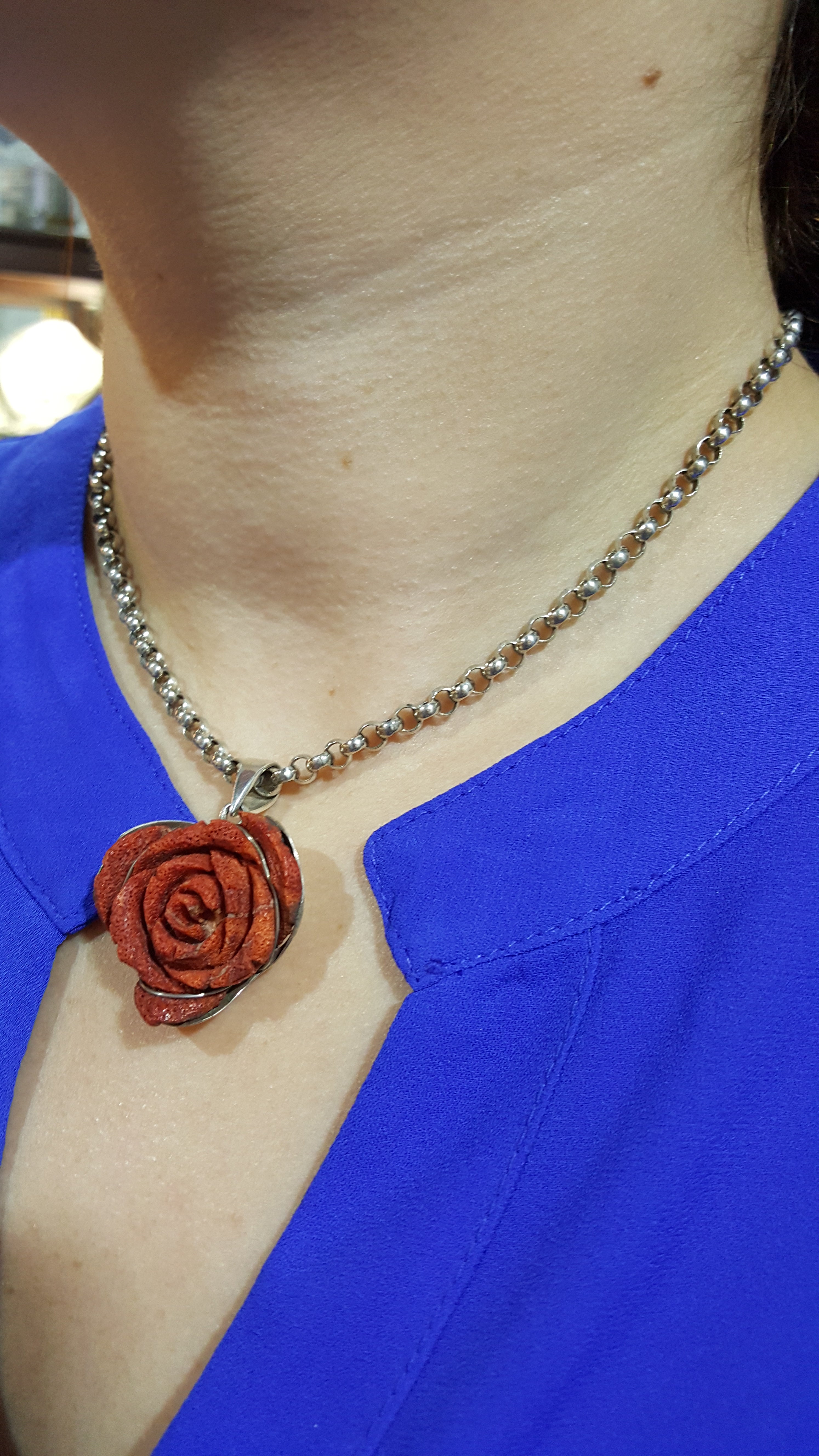 Sterling Silver Rose Pendant with Red Coral, Rose Medallion, Flower pendant, Vintage Jewelry, Handmade pendant, Greek Jewelry