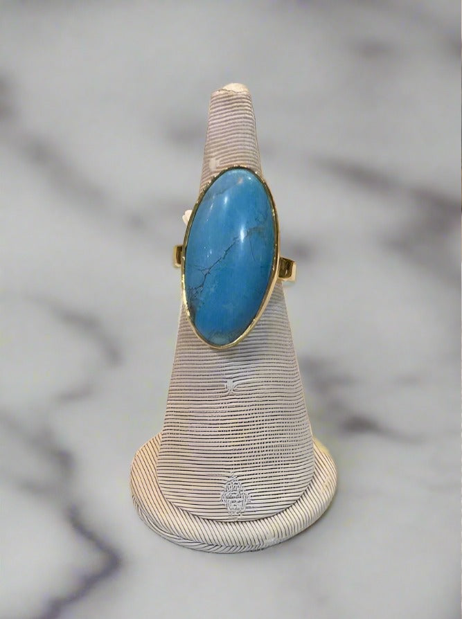 18k Gold ring with an oval Arizona turquoise, Fine Ring, Handmade Ring, Greek Jewelry
