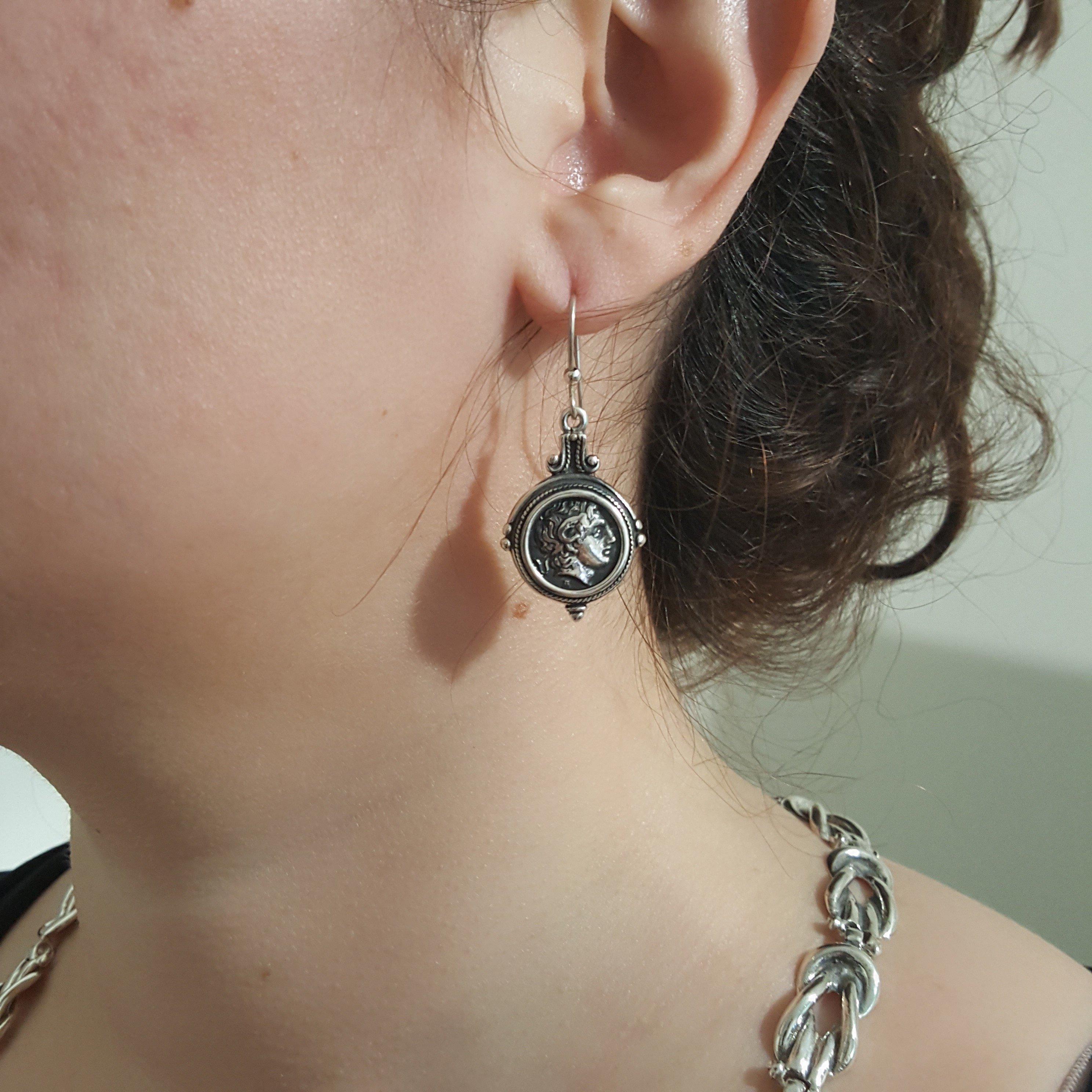 Alexander the Great Earrings, sterling silver earrings, handmade earrings (AG-08) - ELEFTHERIOU EL