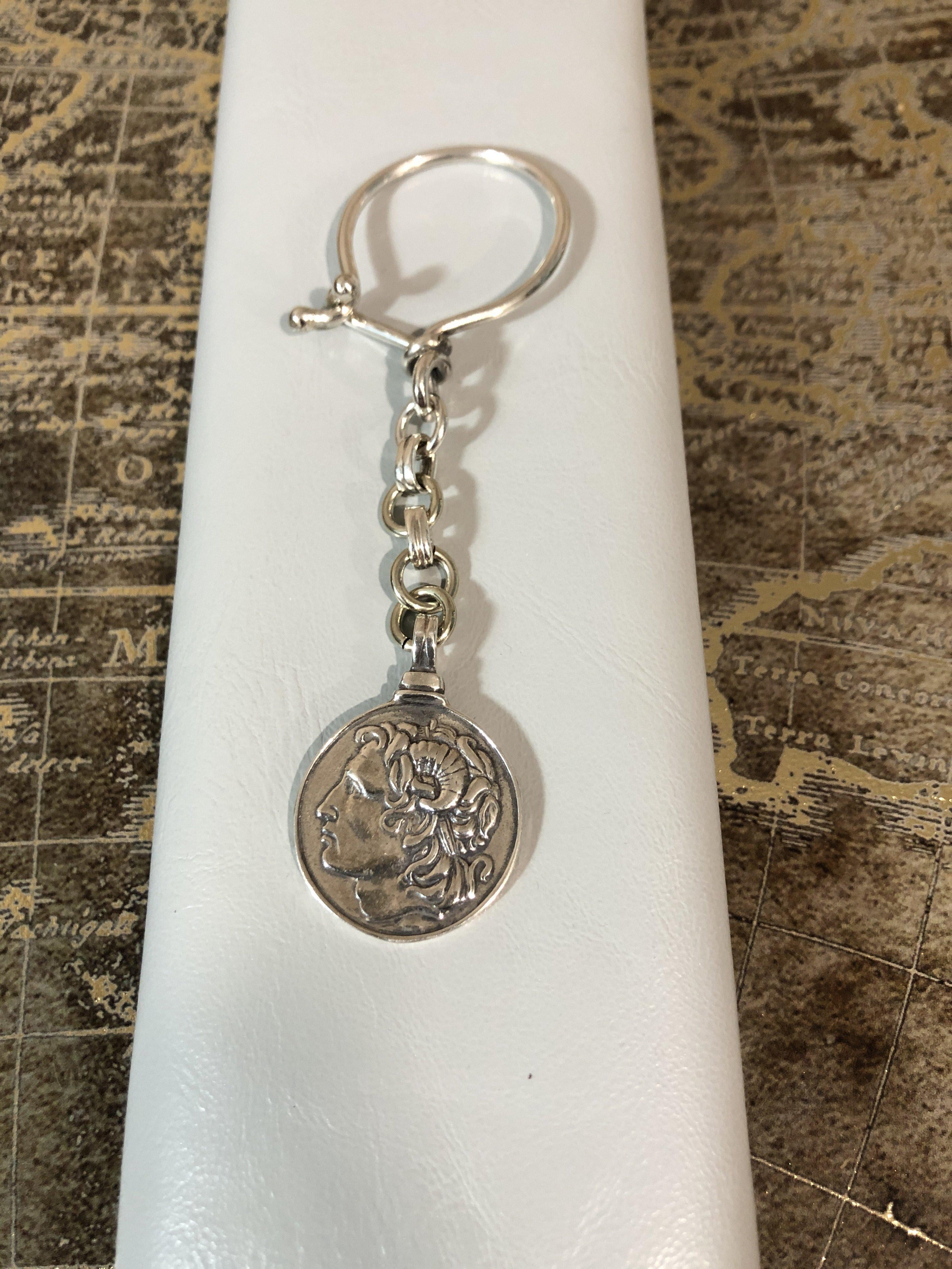 Alexander the Great Key ring in sterling silver, silver keychain, men's gift, handmade keychain (MP-03) - ELEFTHERIOU EL