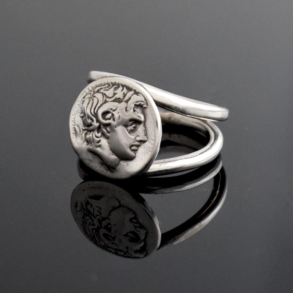 Alexander the Great Portrait Coin Ring in Sterling Silver, Ancient Coin Ring (DT-105) - ELEFTHERIOU EL