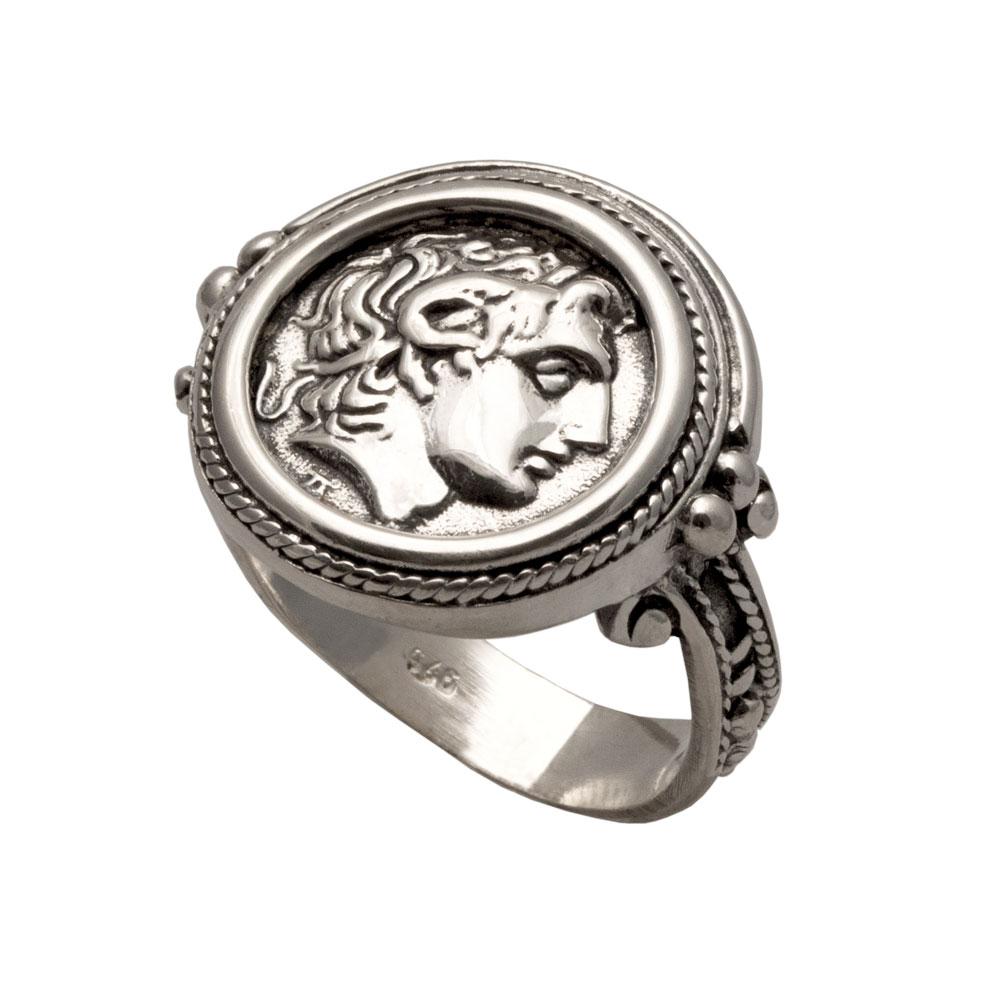 Alexander the Great Portrait Coin Ring in Sterling Silver, Ancient Coin Ring (DT-108) - ELEFTHERIOU EL