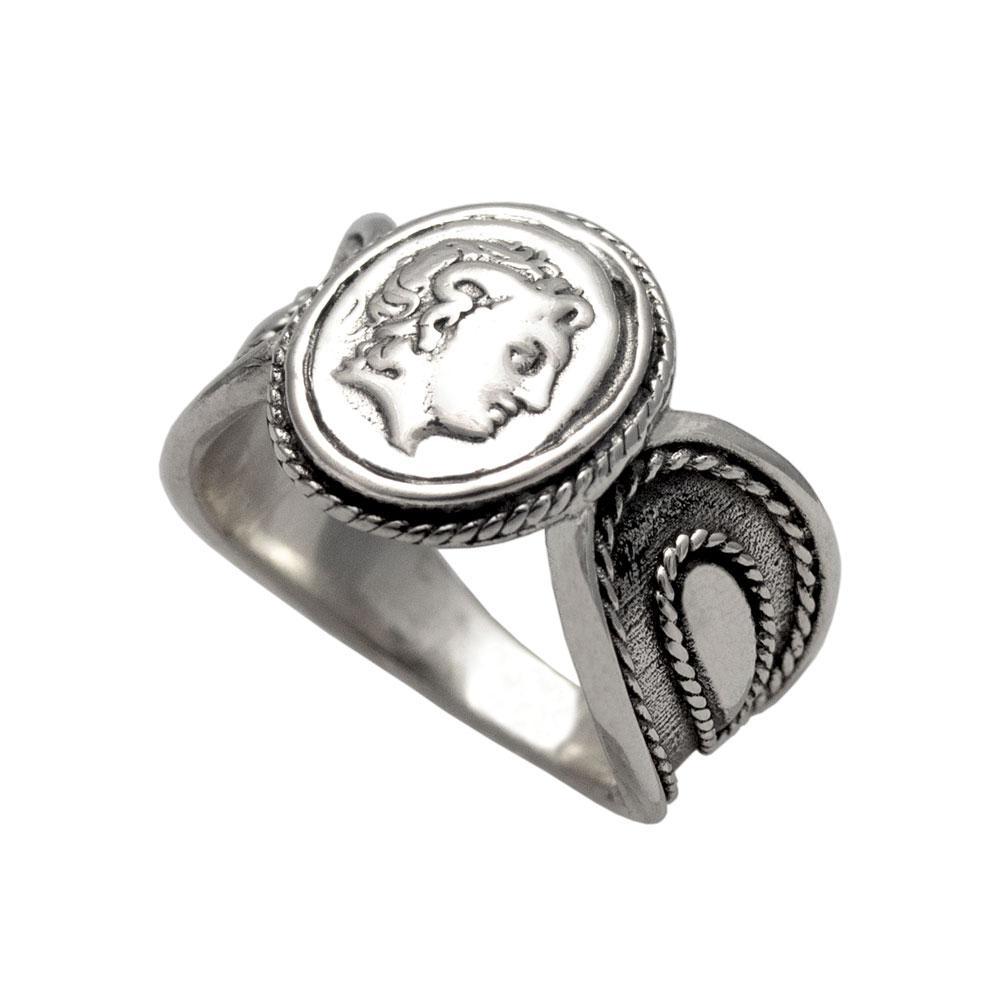 Alexander the Great Portrait Coin Ring in Sterling Silver (DT-106)