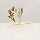 Angel Charm on plexiglass, silver charm with bronze leaves, home decor, gift idea, charm favor (PX-10)