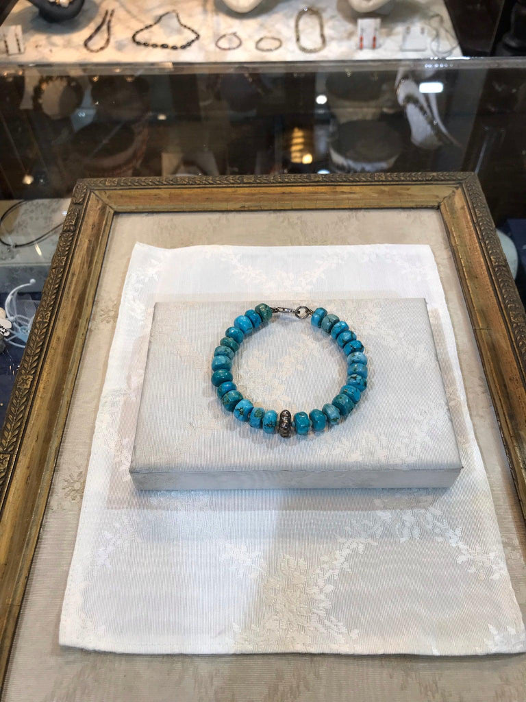 Arizona turquoise and silver bracelet, Sterling silver bracelet, Vintage Jewelry, Handmade bracelet, Greek Jewelry - Dinos-Virginia