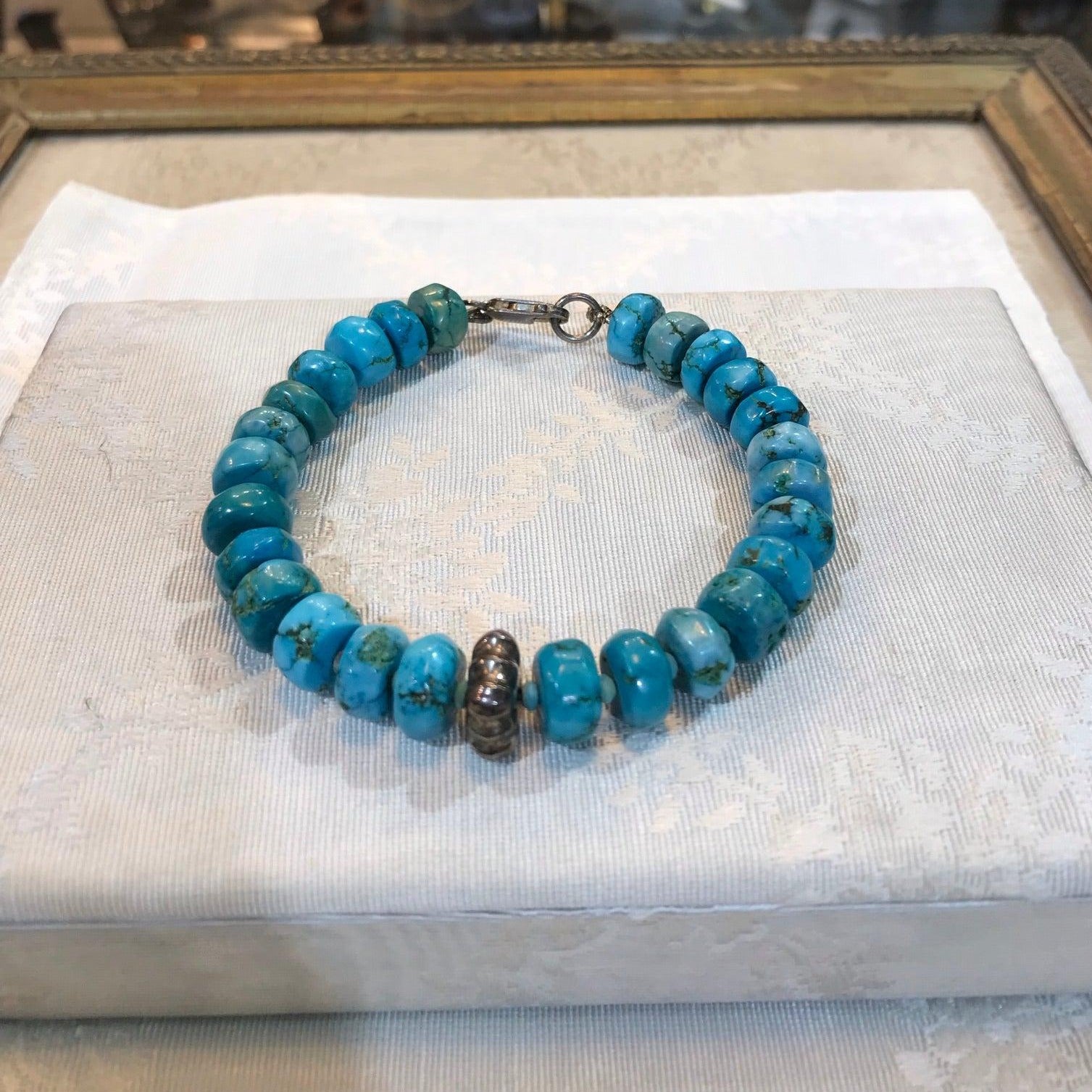 Arizona turquoise and silver bracelet, Sterling silver bracelet, Vintage Jewelry, Handmade bracelet, Greek Jewelry - Dinos-Virginia