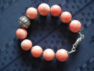 Bracelet with Pink Coral Stones (Angel Skin) and Silver Elements (C-04)