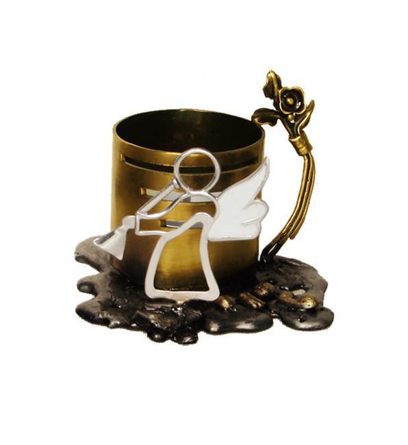 Bronze Candleholder with Silver Angel (KU-05) - ELEFTHERIOU EL