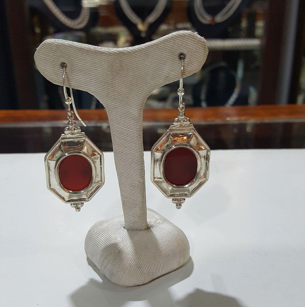 Byzantine Earrings handcrafted in Sterling Silver with Carnelian, sterling silver earrings (GT-10) - ELEFTHERIOU EL