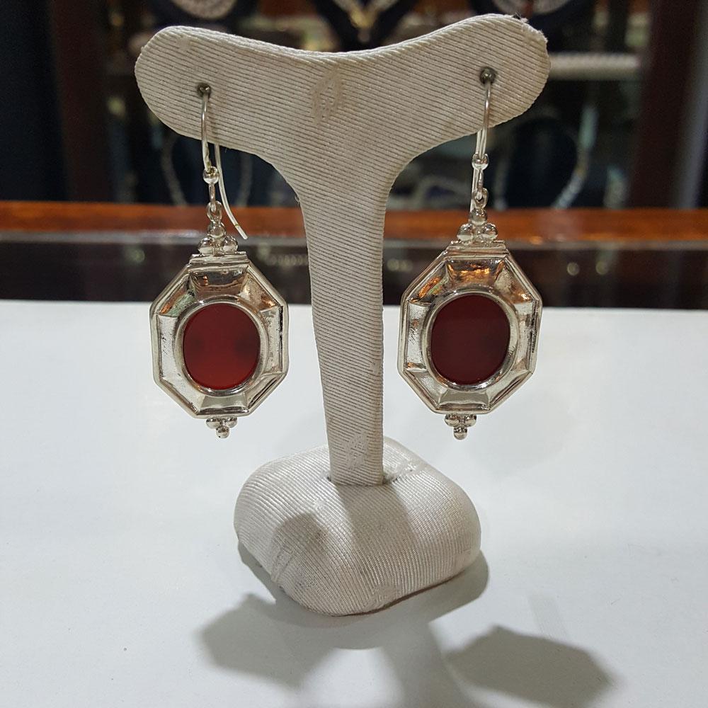 Byzantine Earrings handcrafted in Sterling Silver with Carnelian, sterling silver earrings (GT-10) - ELEFTHERIOU EL