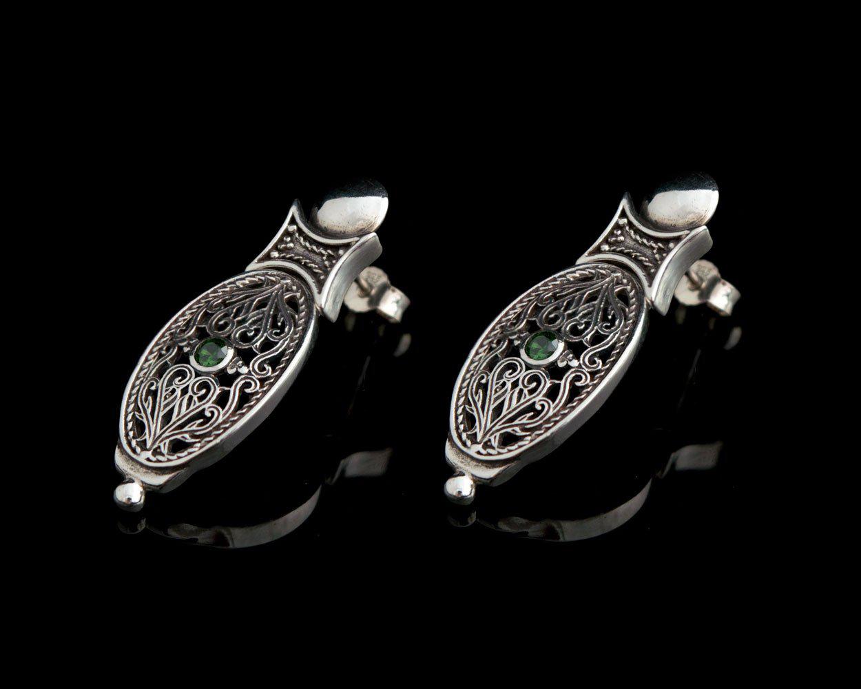 Byzantine Earrings handcrafted in Sterling Silver with zircon, sterling silver earrings (GT-09) - ELEFTHERIOU EL
