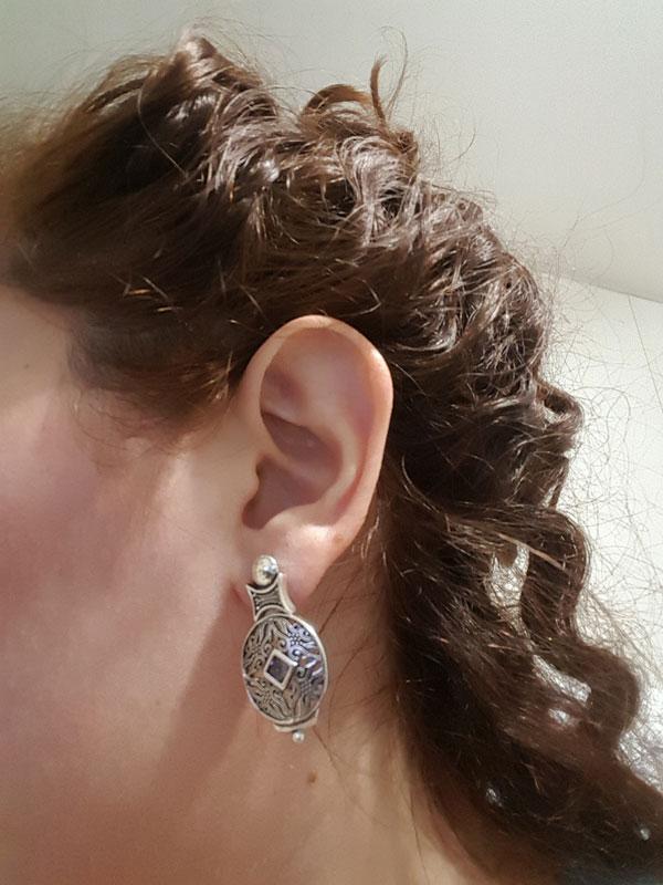 Byzantine Earrings in Sterling Silver with zircon, handmade, sterling silver earrings (GT-08) - ELEFTHERIOU EL